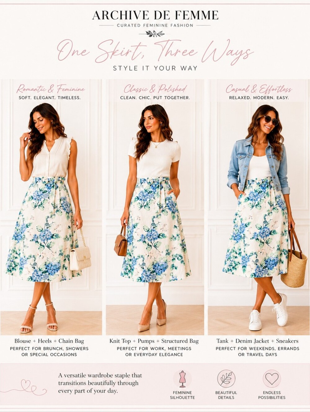 Lauren Conrad | Blue Hydrangea Floral Linen Blend A-Line Midi Skirt | Size Large - Picture 3 of 8